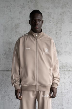Erkek Baskılı Fermuarlı Nakışlı Sweatshirt Kahverengi