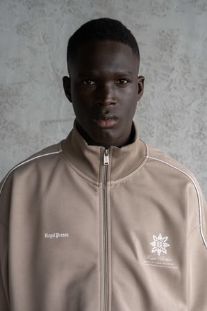 Erkek Baskılı Fermuarlı Nakışlı Sweatshirt Kahverengi
