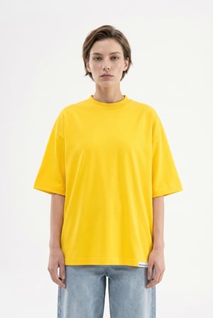 Kadın Basic Oversize Pamuklu Süprem T-Shirt Koyu Sarı