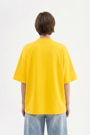 Kadın Basic Oversize Pamuklu Süprem T-Shirt Koyu Sarı