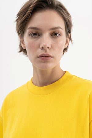 Kadın Basic Oversize Pamuklu Süprem T-Shirt Koyu Sarı