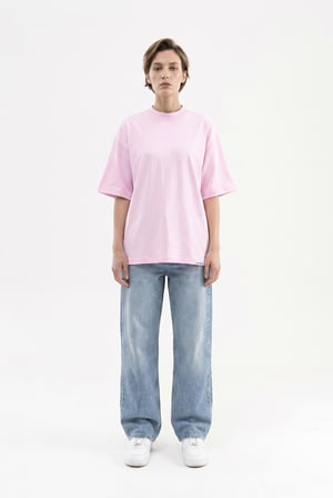 Kadın Basic Oversize Pamuklu Süprem T-Shirt Pembe