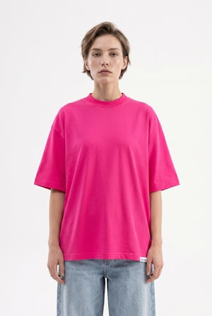 Kadın Basic Oversize Pamuklu Süprem T-Shirt Fuşya