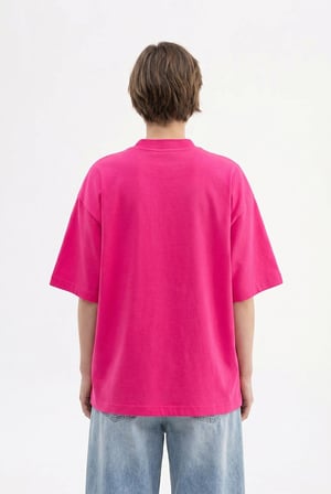 Kadın Basic Oversize Pamuklu Süprem T-Shirt Fuşya