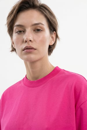 Kadın Basic Oversize Pamuklu Süprem T-Shirt Fuşya