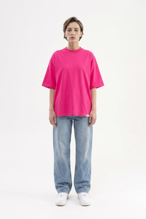 Kadın Basic Oversize Pamuklu Süprem T-Shirt Fuşya