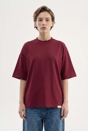 Kadın Basic Oversize Pamuklu Süprem T-Shirt Vişne