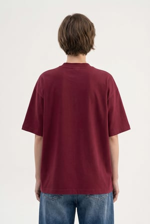 Kadın Basic Oversize Pamuklu Süprem T-Shirt Vişne