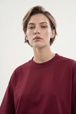Kadın Basic Oversize Pamuklu Süprem T-Shirt Vişne