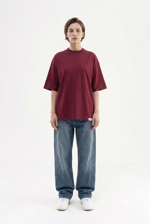 Kadın Basic Oversize Pamuklu Süprem T-Shirt Vişne