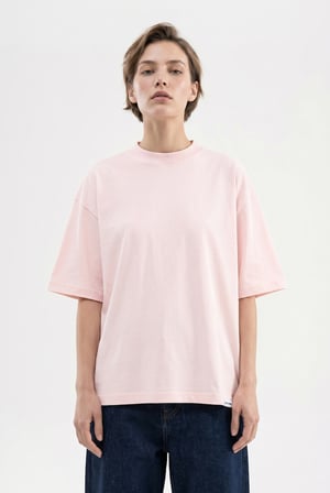 Kadın Basic Oversize Pamuklu Süprem T-Shirt Toz Pembe