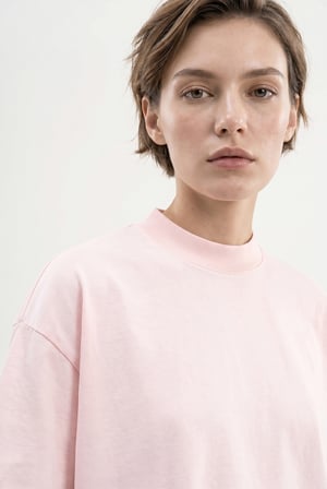 Kadın Basic Oversize Pamuklu Süprem T-Shirt Toz Pembe