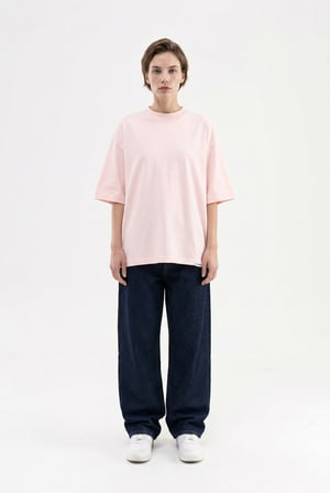 Kadın Basic Oversize Pamuklu Süprem T-Shirt Toz Pembe