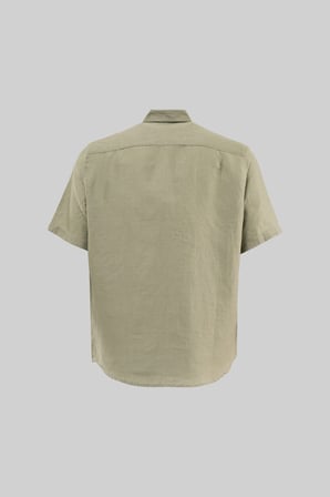 Erkek Kısa Kol Oversize Keten Gömlek Yeşil