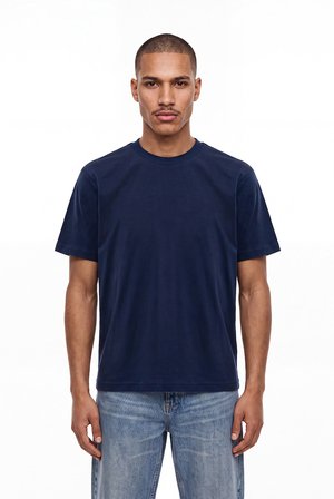 Erkek Basic Relaxed İnce Pamuklu Tişört Indigo