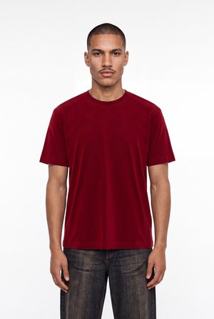 Erkek Basic Relaxed İnce Pamuklu Tişört Bordo