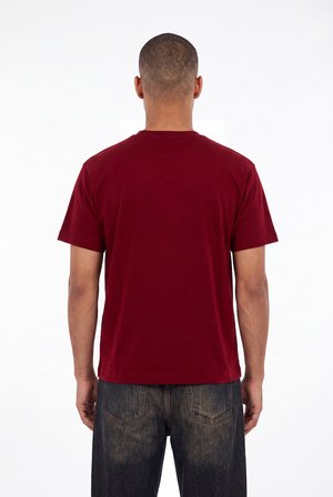 Erkek Basic Relaxed İnce Pamuklu Tişört Bordo