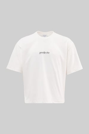 Erkek Perfecte Baskılı Crop Oversize Tişört Ekru
