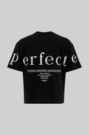 Erkek Perfecte Baskılı Crop Oversize Tişört Siyah