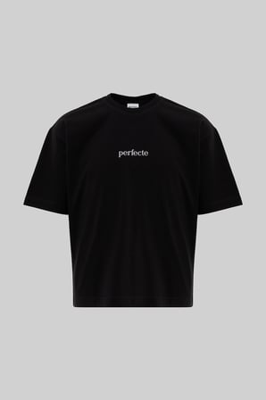 Erkek Perfecte Baskılı Crop Oversize Tişört Siyah