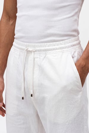 Erkek Baggy Keten Pantolon Beyaz