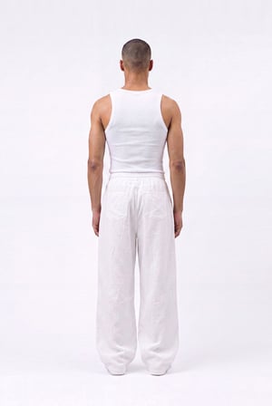 Erkek Baggy Keten Pantolon Beyaz