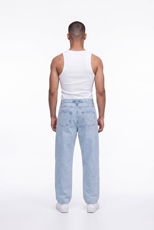 Erkek Dikiş Detaylı Relaxed Baggy Jean Pantolon Mavi