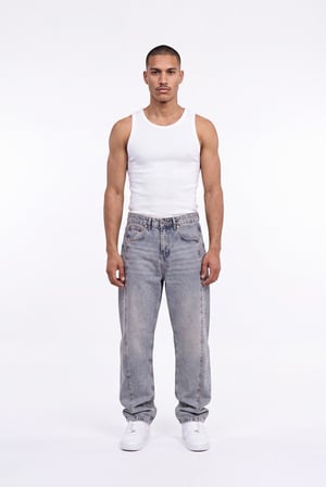 Erkek Dikiş Detaylı Relaxed Baggy Jean Pantolon Mavi