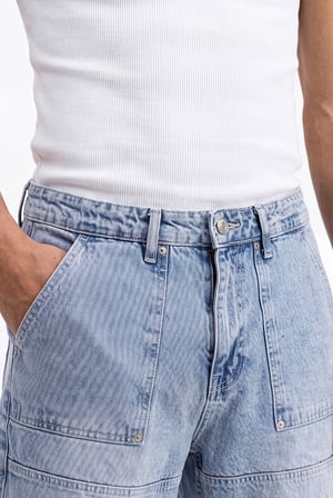 Erkek Dikiş Detaylı Relaxed Baggy Jean Pantolon Mavi