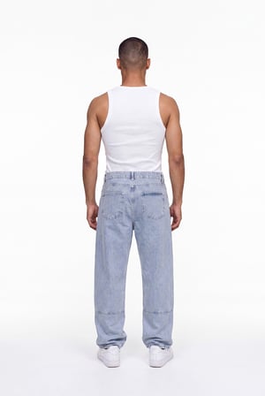 Erkek Dikiş Detaylı Relaxed Baggy Jean Pantolon Mavi
