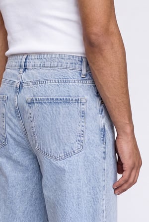 Erkek Dikiş Detaylı Relaxed Baggy Jean Pantolon Mavi