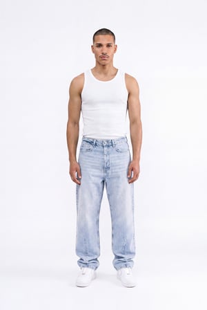 Erkek Relax Baggy Jean Pantolon Mavi