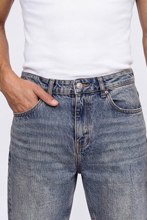Erkek Boyfriend Yıkamalı Jean Pantolon Mavi