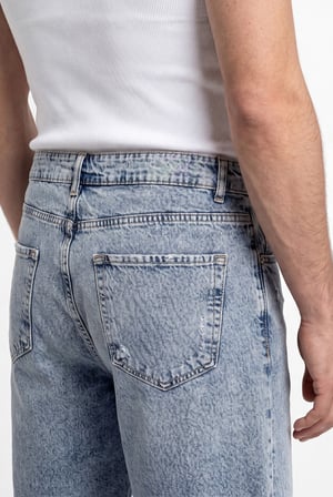Erkek Boyfriend Yıkamalı Jean Şort Mavi
