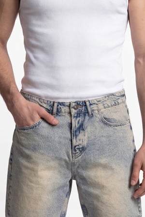 Erkek Boyfriend Yıkamalı Jean Şort Mavi