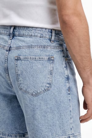 Erkek Boyfriend Yıpratmalı Jean Şort Açık Mavi