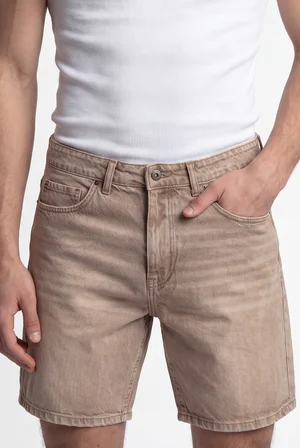 Erkek Boyfriend Yıkamalı Jean Şort Koyu Bej