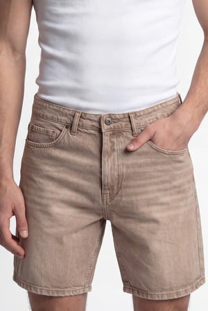 Erkek Boyfriend Yıkamalı Jean Şort Koyu Bej