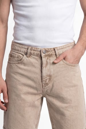 Erkek Boyfriend Basic Jean Şort Bej