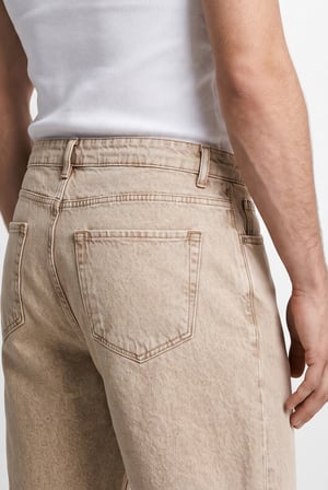Erkek Boyfriend Basic Jean Şort Bej