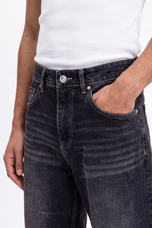 Erkek Relax Baggy Jean Pantolon Siyah