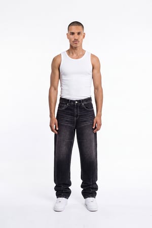 Erkek Relax Baggy Jean Pantolon Siyah