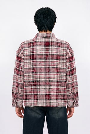 Erkek Ekose Uzun Kollu Oversize Gömlek Bordo