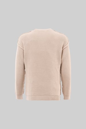 Erkek Selani̇k Örgü Pi̇s Di̇ki̇ş Bi̇si̇klet Yaka Oversize Tri̇ko Bej