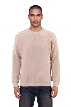 Erkek Selani̇k Örgü Pi̇s Di̇ki̇ş Bi̇si̇klet Yaka Oversize Tri̇ko Bej