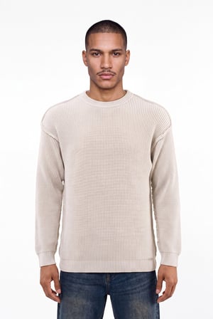 Erkek Selani̇k Örgü Pi̇s Di̇ki̇ş Bi̇si̇klet Yaka Oversize Tri̇ko Taş