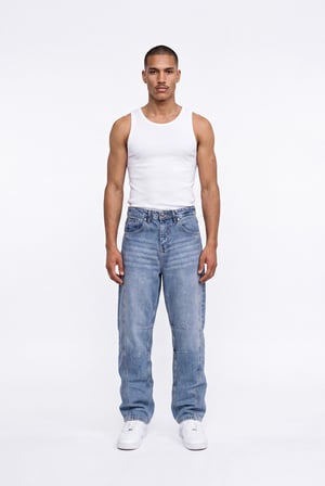 Erkek Relax Baggy Jean Pantolon Mavi