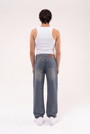 Erkek Barok Baskılı Jean Pantolon Mavi