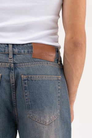 Erkek Barok Baskılı Jean Pantolon Mavi
