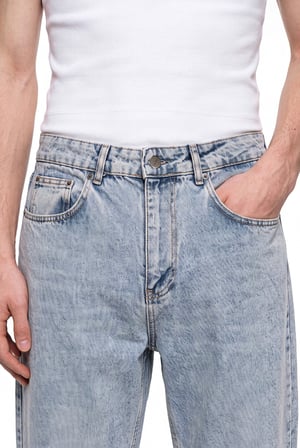 Erkek Barok Baskılı Jean Pantolon Açık Mavi